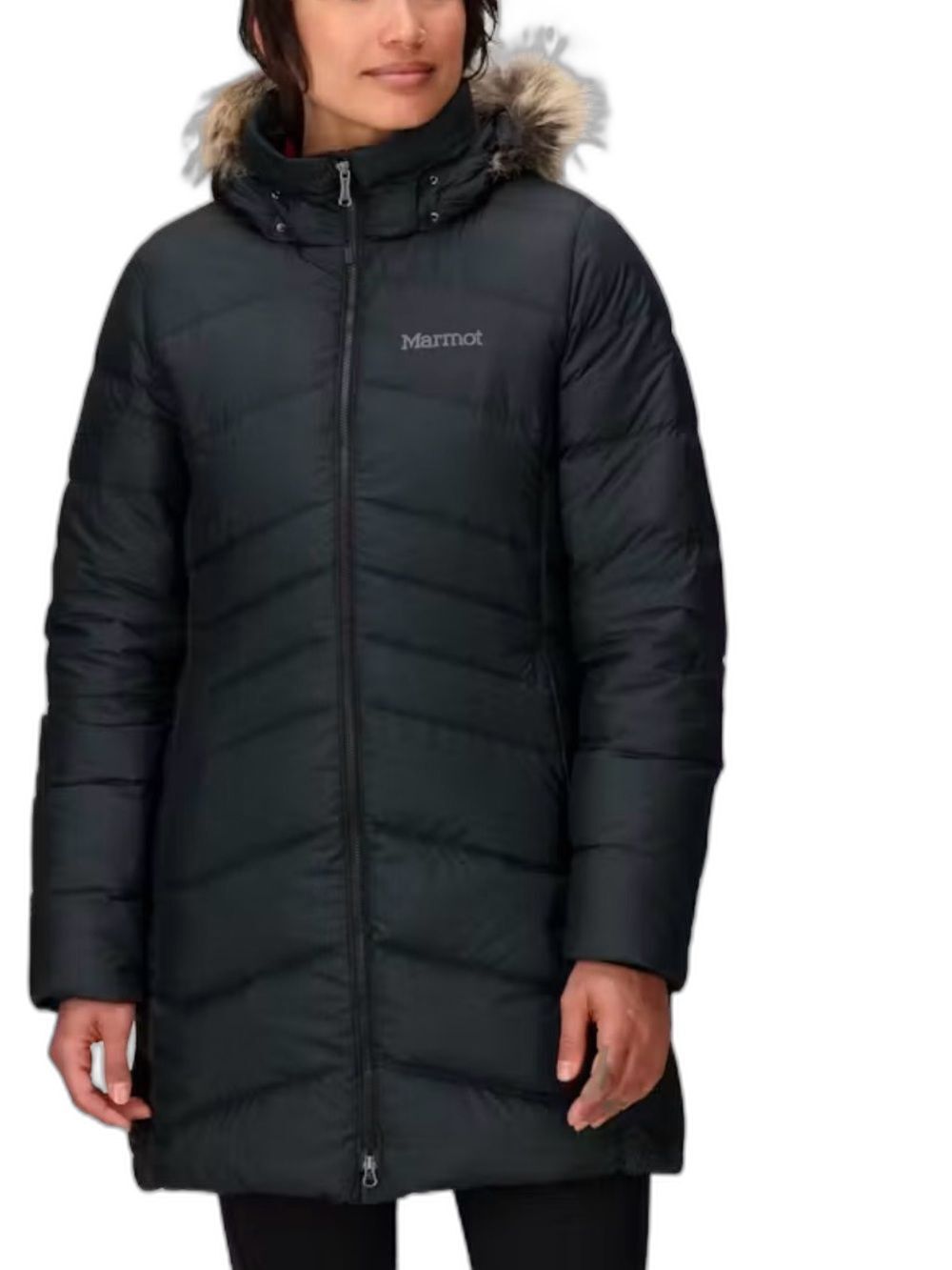 Marmot Womens Montreal Down Coat Parka Jacket Fur Hood Black Size XL